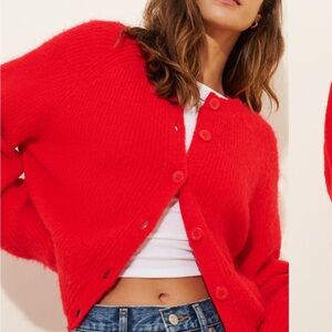 French Connection Bright Red Button Cardigan